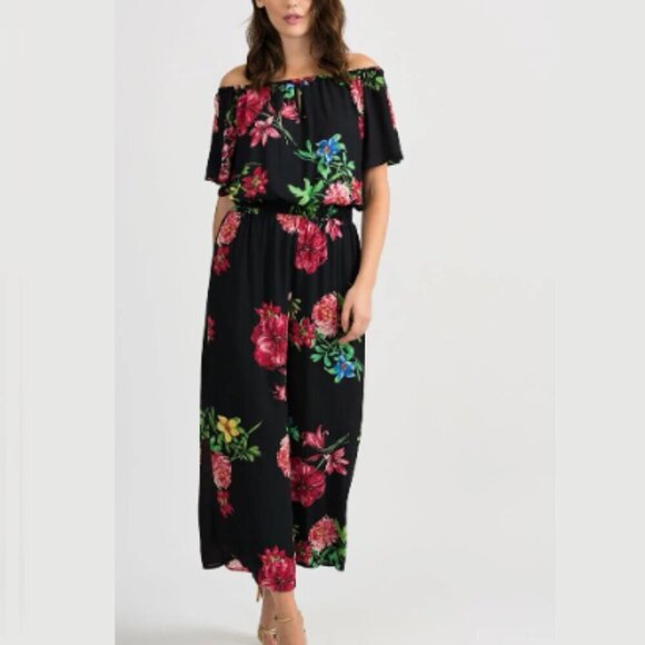 Joseph Ribkoff Floral Off-Shoulder Maxi Jumpsuit, Size M – Elegant & Vibrant - Picture 1 of 11